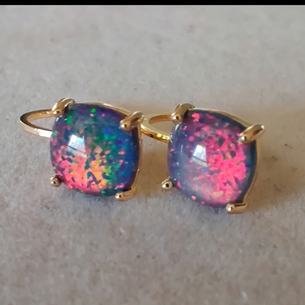 Gold sterling black opal earrings - Picture 2 of 8